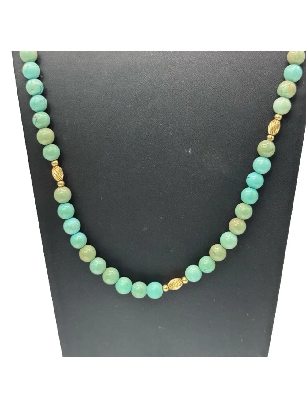 Amazonite Beaded Necklace Turquoise Color Beaded 14k Gold Accents & Clasp 30" - Picture 1 of 9